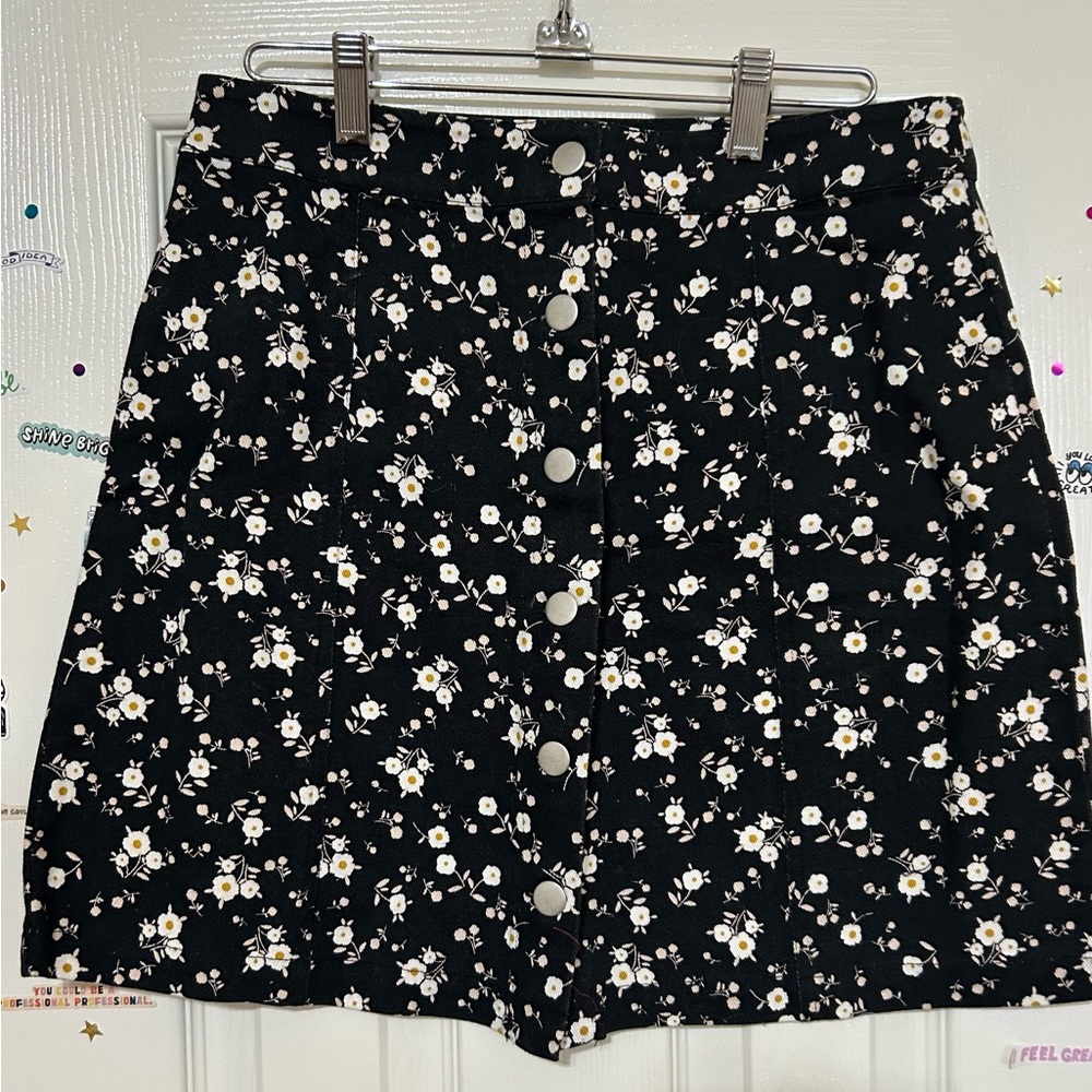 Francesca’s Miami Black and White Skirt with Floral Print